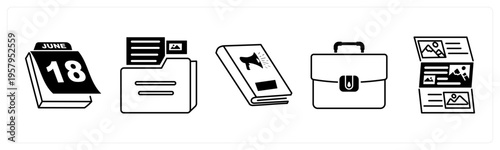A set of 5 mix icons as calendar, folder, book