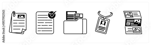 A set of 5 mix icons as document, approved document, folder
