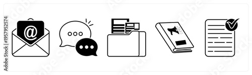 A set of 5 mix icons as email, message, folder