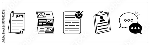 A set of 5 mix icons as document, article, approved document