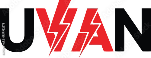 A bold graphic logo design featuring the text uvan with integrated red lightning bolt elements Vector
