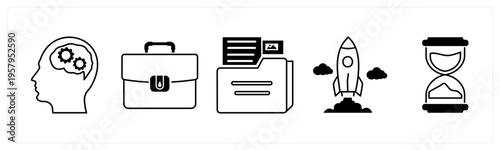 A set of 5 mix icons as planning, portfolio, folder