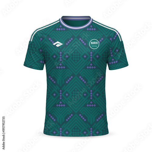 3d realistic home soccer jersey Saudi Arabia national team, shirt template