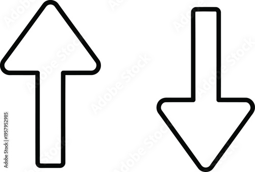 Minimalist black and white line art illustration featuring an upward and a downward arrow symbol Vector
