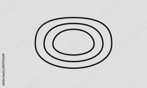 A minimalist graphic design featuring three concentric oval shapes centered on a light gray background