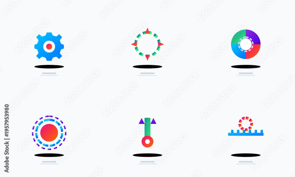 Fototapeta premium A collection of colorful flat vector icons representing various abstract shapes and design elements