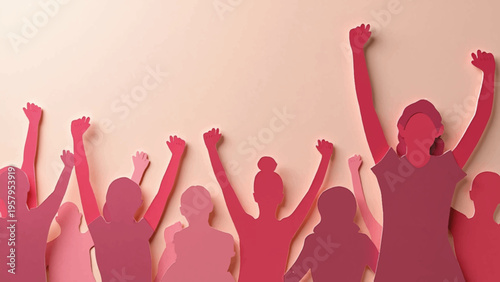 Vector illustration of pink paper cutout people celebrating