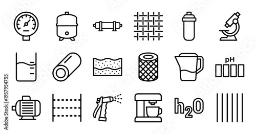 Water Purification Reverse Osmosis Systems Minimalist Geometric Line Art Outline Graphic Assets for Sustainable Plumbing and Filtration