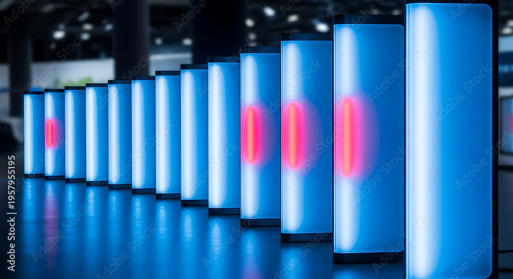 Fototapeta premium Blue Server Racks with Red Lights in Data Center