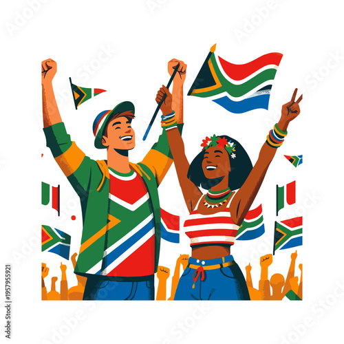Photos South Africa Freedom Day Celebration Flat Illustration with Two People Raising H