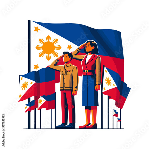 Minimal Flat Illustration of Araw ng Kagitingan with Saluting People
