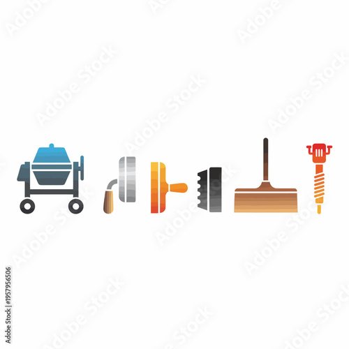 Construction Tools and Equipment Flat Icons Set. Builder Worker Equipment Collection. Vector Illustration of Industry Tools.