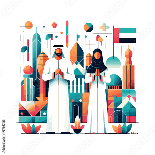 Flat Vector Illustration of Emirati Heritage Celebration in UAE