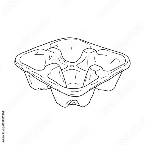 Blackandwhite line drawing of a clamshell food container made of plastic  isolated on white background