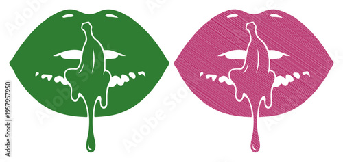 Vibrant lips with dripping liquid symbolizing desire and indulgence