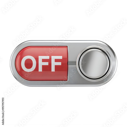 Red o f switch button on silver toggle isolated on a transparent background