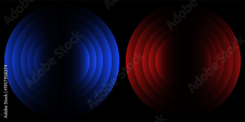 WiFi or scanner light effect, red and blue glowing sonic waves, good or bad signal concept. Neon no signal icon. Wireless network symbols.