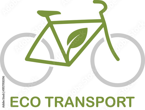 Green bicycle outline with leaf icon for eco transport concept isolated on transparent background for sustainable travel