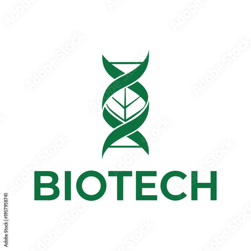 Green and white biotechnology with d n a helix symbol and text biotechnology dna helix symbol