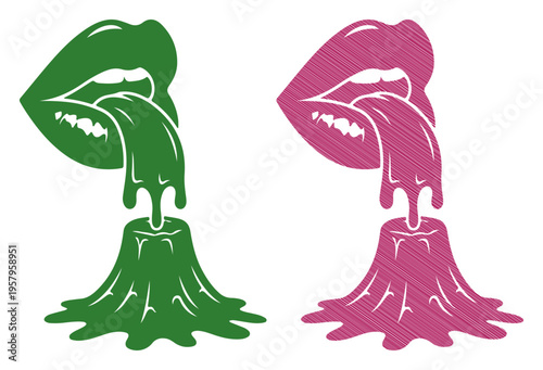 Vibrant lips with dripping liquid symbolizing expression and creativity