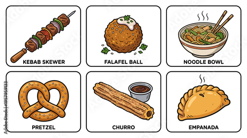 Collection of international street food illustrations