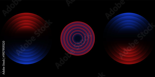 WiFi or scanner light effect, red and blue glowing sonic waves, good or bad signal concept. Neon no signal icon. Wireless network symbols.