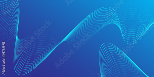 Abstract blue long vector banner. Wavy minimal trendy background for business presentations, web header design with copy space for text
