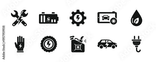 Car maintenance icons: tools, electric vehicles, fueling, diagnostics, repair