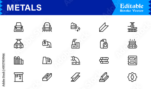 Metals and Mining Line Icon Collection – Minimal Unique Vector Icons for Industrial and Construction