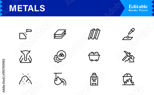Metals and Mining Line Icon Collection – Minimal Unique Vector Icons for Industrial and Construction