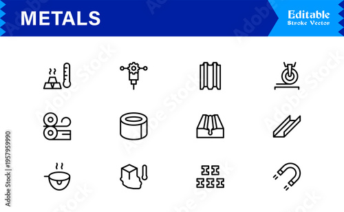 Metals and Mining Line Icon Collection – Minimal Unique Vector Icons for Industrial and Construction