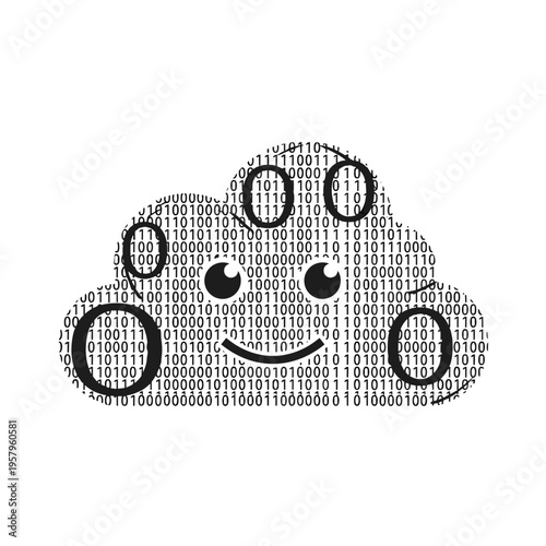 Smiling Cloud Made of Binary Code.