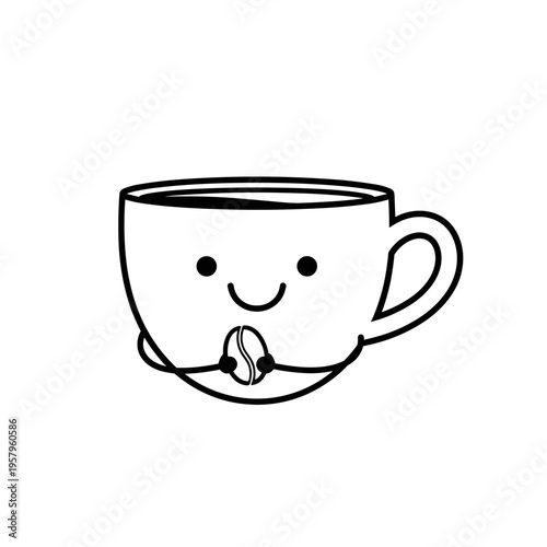 Smiling coffee cup with a bean.