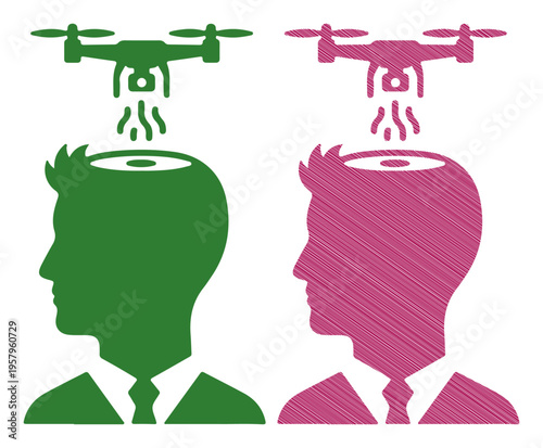 Drone transmitting data into open mind, symbolizing technology and artificial intelligence