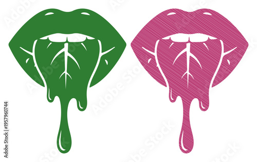Stylized lips with dripping liquid, symbolizing taste and sensation