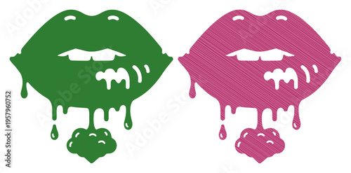 Vibrant dripping lips illustration in contrasting colors, symbolizing expression and style