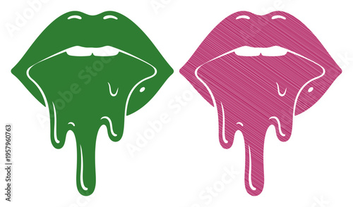 Vibrant lips with dripping color expressing intense emotion or desire