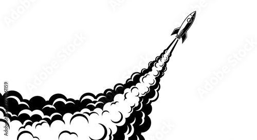 Rocket Ship Launching into Space with Smoke Trail.