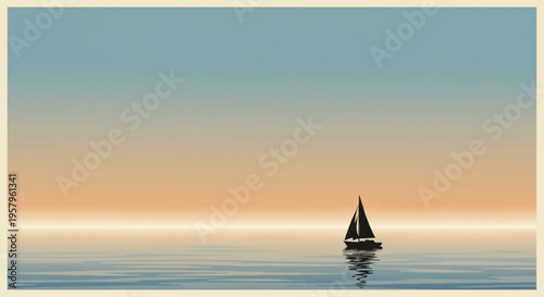 Sailboat Gliding Peacefully on Serene Ocean Waters.