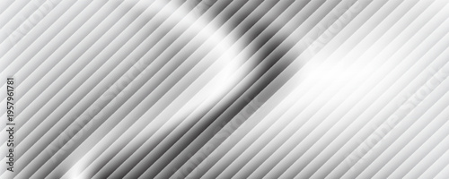 Transparent corrugated plastic ribbed glass background with abstract line patterns. 3D gradient light effects for retail windows or architectural panels. Vintage chrome reflections or polycarbonate.