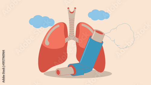 Human lungs anatomy respiratory system illustration with inhaler treatment concept