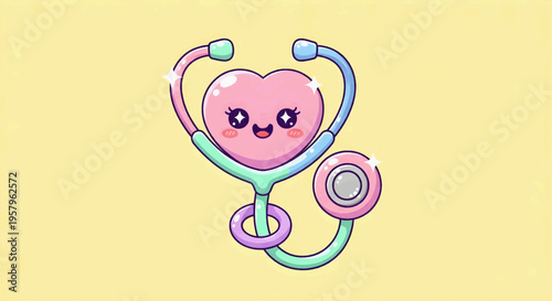 Adorable Kawaii Stethoscope Illustration Expressing Joy and Health Awareness