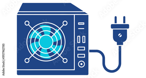 Computer Power Supply Unit Connected to Electrical Outlet Clean Lines Style