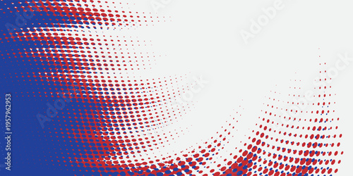 Red halftone dots blue color pattern gradient grunge texture background. Dot pop art comic sport style vector illustration, Eps 10.