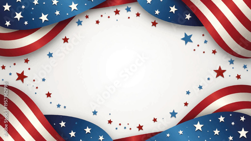 Patriotic border, American flag design, red white blue stars, festive frame, vector illustration