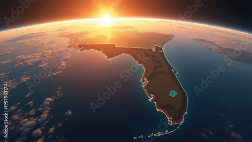 Florida state map vector with sunrise background