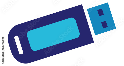 USB Flash Drive with Blue Connector and Window Isolated on White Minimalist Style