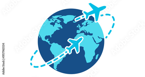 Airplanes Circling Globe Illustrating Global Travel Connectivity and International Flights