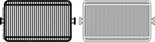Black barbecue grill grate icon set collection group, bbq cooking grid rack symbols, flat and line style vector, outdoor grill equipment, kitchen barbecue tools grate rack icons pack