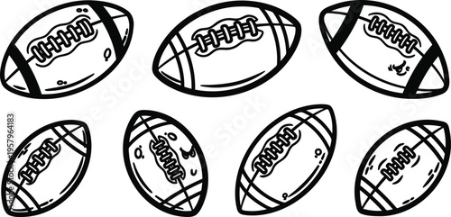 American football balls in different angles and positions  sports equipment for game and practice